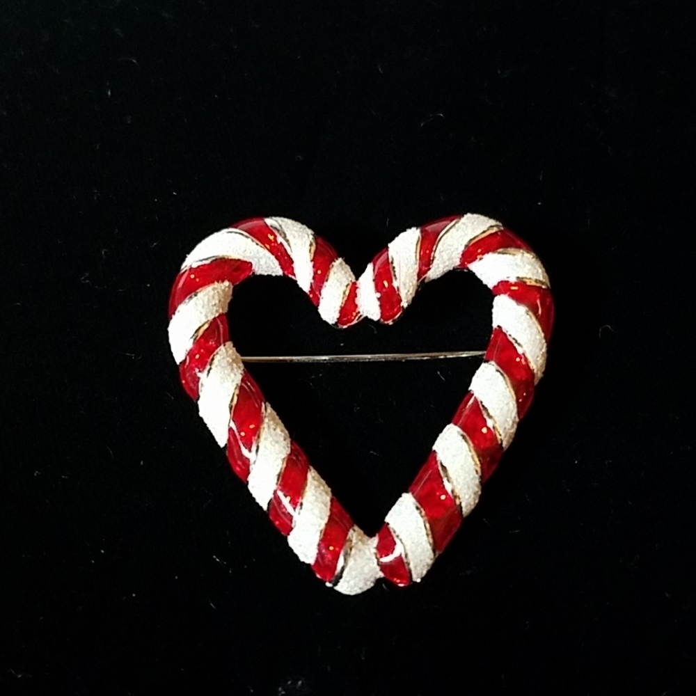 Candy Cane Heart Pin 1.5"